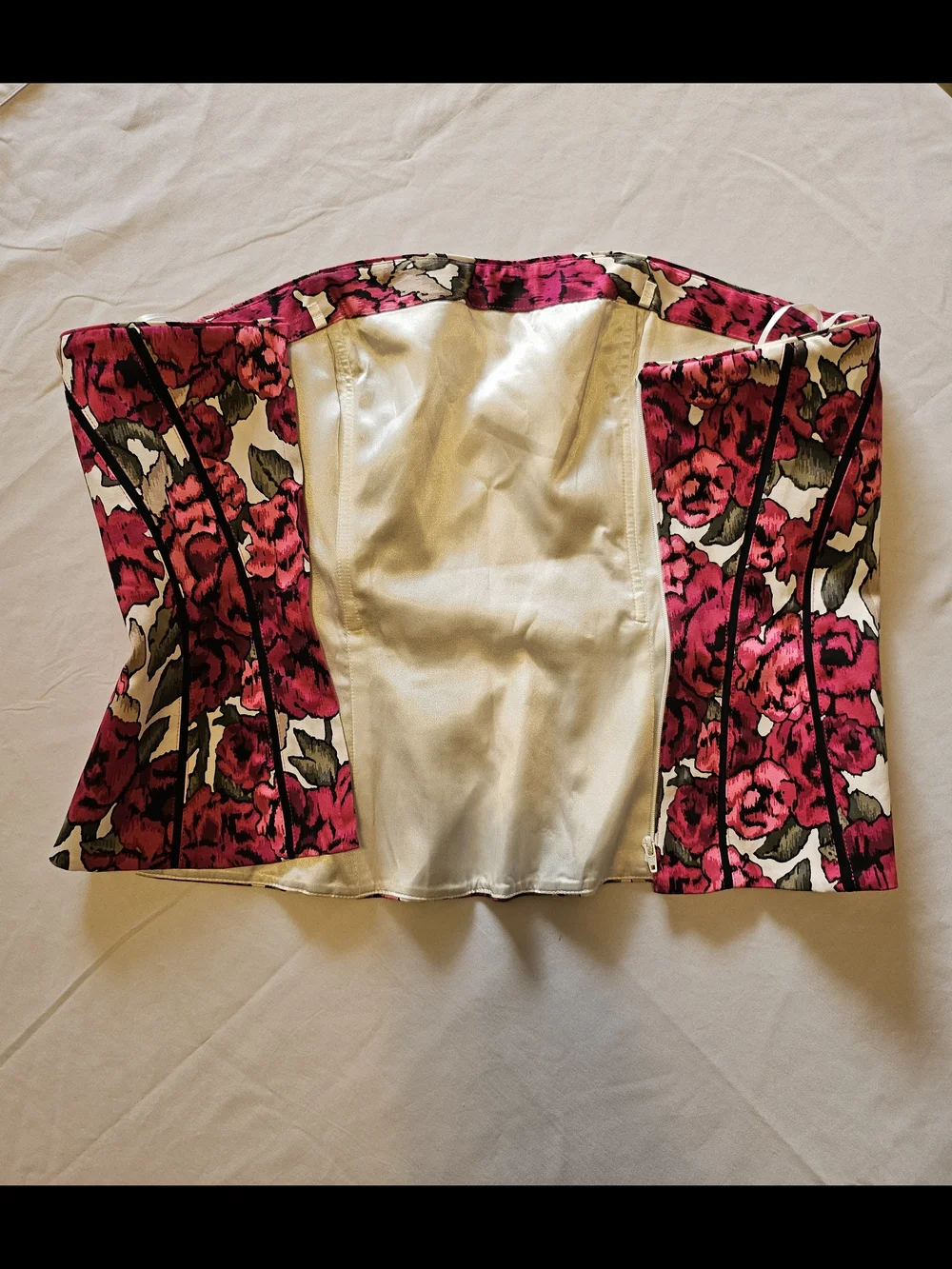 Floral Strapless Bustier Top in Pink and Olive - Picture 3 of 5
